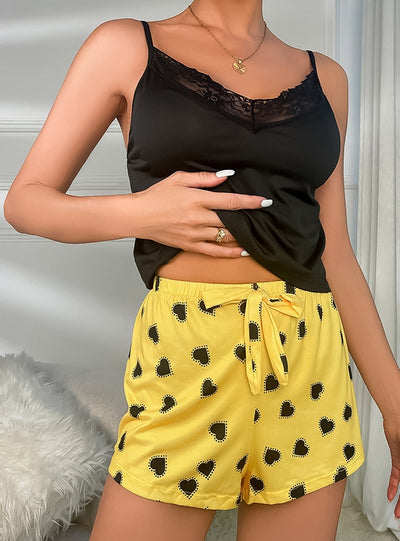 Sexy Suspender Printed Shorts Pajamas Two-piece Suit