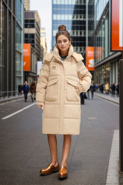 White Duck Down Long Over-the-knee Padded Down Jacket