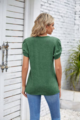 Solid Color V-neck Loose Short Sleeve T-shirt