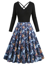 Long Sleeve V-neck Stitching Christmas Dress