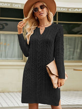 Long Solid Color Split Loose Twisted Sweater Dress