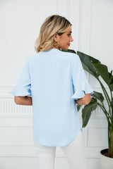 Solid Color V-neck Short-sleeved Loose Top