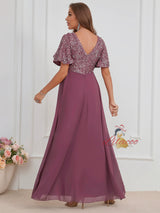 V-neck Sequined Chiffon Dress