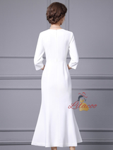 White Short Sleeve Crystal Mother Of The Bride Dress