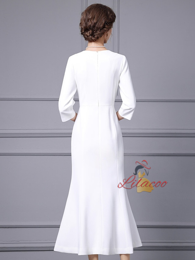 White Short Sleeve Crystal Mother Of The Bride Dress