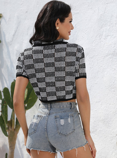 Short Button Checked Short Sleeve T-shirt