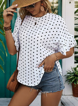 Polka Dot Bat Sleeve Ruffled Shirt