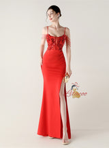 Mermaid Spaghetti Straps Sequins Beading Prom Dress