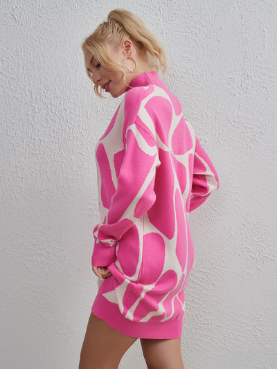 Contrast Long Sleeve Knitted Sweater Dress