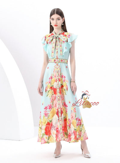 Bow Tie Breasted Printed Dress