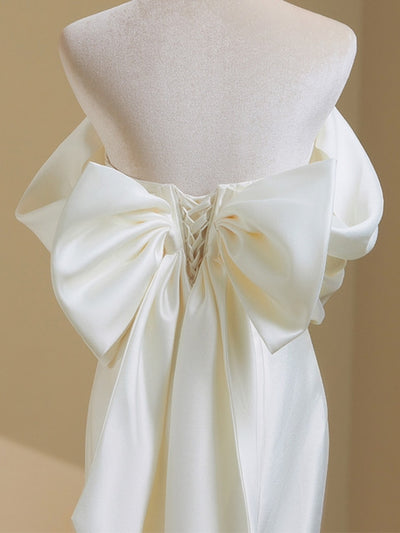 Ivory Satin Off the Shoulder Wedding Dress