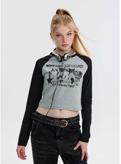 Long Sleeve Retro Contrast T-Shirt