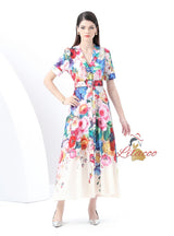 Retro Silm Waist Slim Printed Long Dress