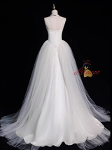 White Tulle Satin Spaghetti Straps Wedding Dress