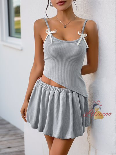 Gray Straps Two Piece Suit