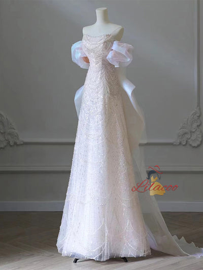 Pink Sequins Pearls Prom Dress