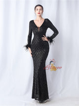 Long Sleeve Mermaid V-neck Prom Dress