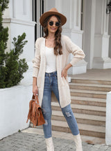 Rib Cardigan Pocket Solid Color Knitted Sweater Coat