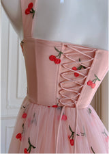 Pink Tulle Embroidered Slim Gauze Dress