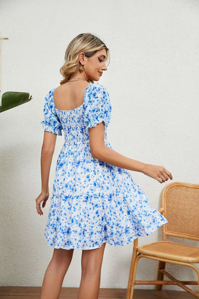 Summer Printed Chiffon Short-sleeved Loose Dress