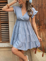 Jacquard V-neck Casual Solid Color Dress
