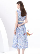 Retro Silm Waist Lapel Print Long Dress