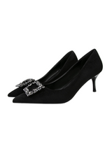 Suede Pointed Diamond Square Buckle Shoes