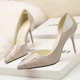 Side Hollow Pointed Solid Patent Leather Shoes