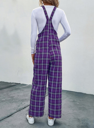 Casual Plaid Suspender Jumpsuit
