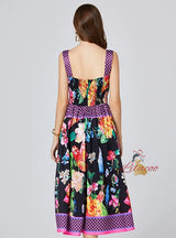 Black Printed Silm Waist Dress