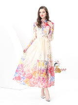 Chiffon Printed Long-sleeved Top Skirt Two-piece