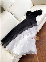 Flower Tube Top Black White Dress