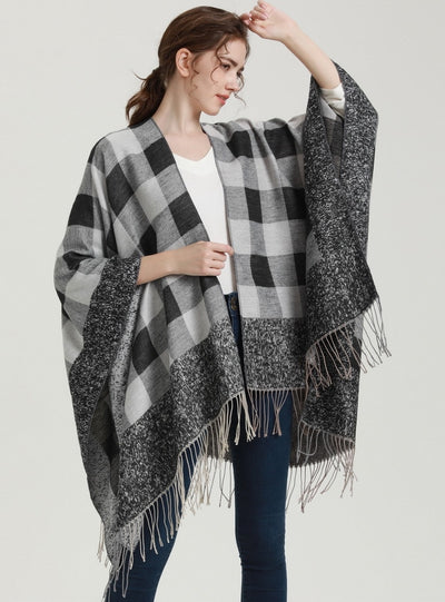 Fringed Shawl Fashion Plaid Split Cloak