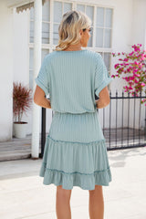 Solid Color V-neck Loose Short Sleeve Dress