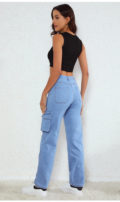 Straight Loose Pockets High Waist Jeans