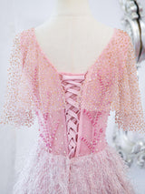 Pink Tassel Sequins Beading Prom Dress