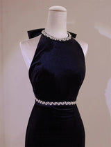 Black Mermaid Velvet Backless Prom Dress