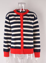 Striped Cardigan Color Matching Button Sweater Coat