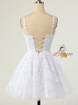 Purple Tulle Straps Appliques Homecoming Dress