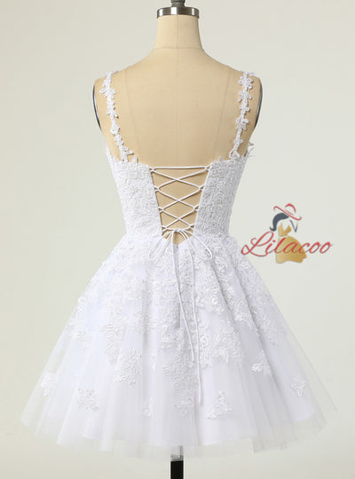 Purple Tulle Straps Appliques Homecoming Dress