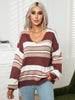 Loose Striped V-neck Long Sleeve Sweater