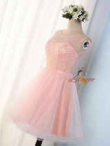 Pink Tulle Scoop Neck Homecoming Dress