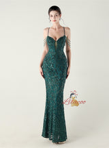 Mermaid Sequins Spaghetti Straps Beading Prom Dress