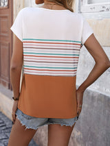 Color Striped Stitching T-shirt