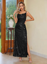 Mermaid Sequins Straps Split Party Dress