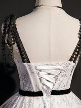 A-Line White Lace Straps Homecoming Dress