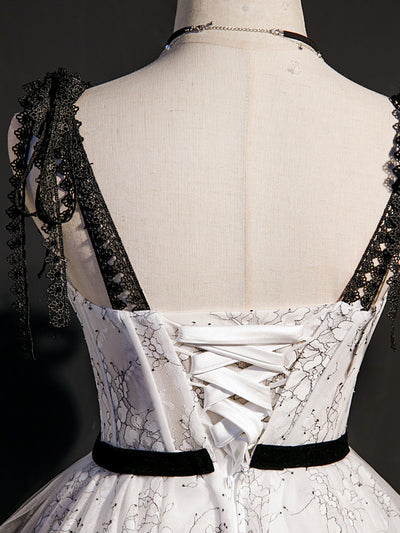 A-Line White Lace Straps Homecoming Dress