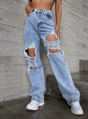 Women Fashion Hole Jeans