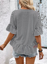 Solid Color Short Sleeve Stripe Shirt
