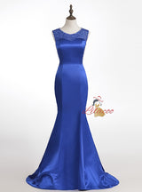 Red Mermaid Satin Beading Pearls Prom Dress